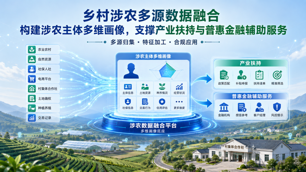 乡村涉农多源数据融合:构建涉农主体多维画像,支撑产业扶持与普惠金融辅助服务